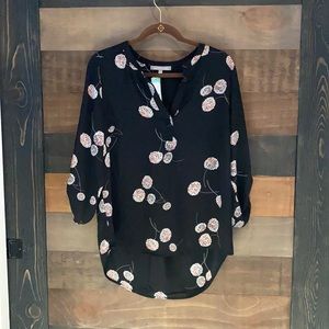 Daniel Rainn Women's Size L Stitch Fix Koda Split Neck Blouse Black Floral